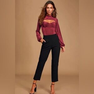NWT Lulu’s Burgundy Striped Velvet Cutout Bustier Bodysuit Size Small